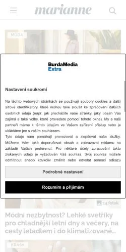 Anteprima del sito Marianne, media di Cechia per articoli sponsorizzati