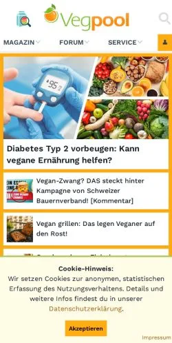 Forhåndsvisning av nettstedet Vegpool, medium fra Tyskland for sponsede artikler