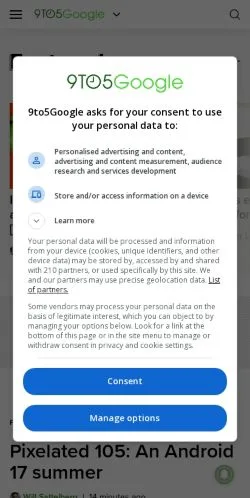 Forhåndsvisning av nettstedet 9to5Google, medium fra USA for sponsede artikler