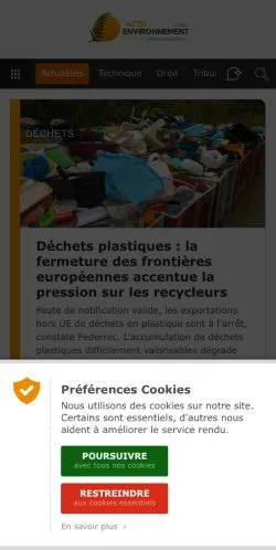 Anteprima del sito Actu Environnement, media di Francia per articoli sponsorizzati