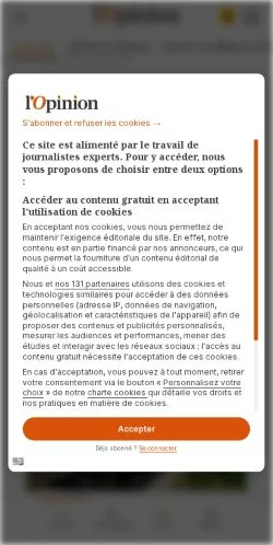 Anteprima del sito L'Opinion, media di Francia per articoli sponsorizzati
