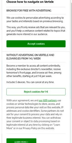 Podgląd witryny Vertele, medium z kraju Hiszpania do artykułów sponsorowanych