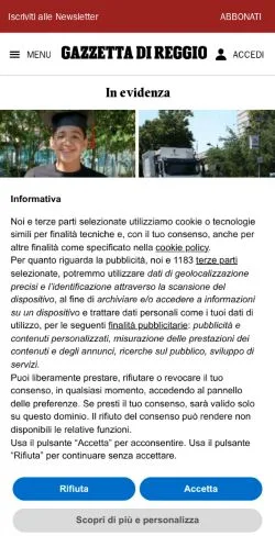 Anteprima del sito Gazzetta di Reggio, media di Italia per articoli sponsorizzati