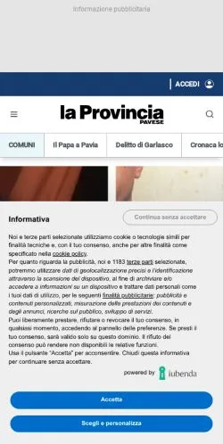 Podgląd witryny La Provincia Pavese, medium z kraju Włochy do artykułów sponsorowanych