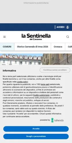 Vista previa del sitio La Sentinella, medio de Italia para artículos patrocinados
