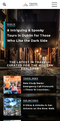 Podgląd witryny TravelAwaits, medium z kraju Stany Zjednoczone do artykułów sponsorowanych