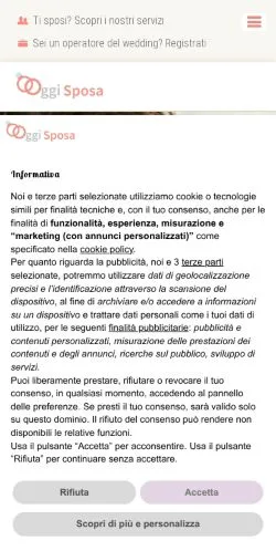 Anteprima del sito Oggisposa, media di Italia per articoli sponsorizzati