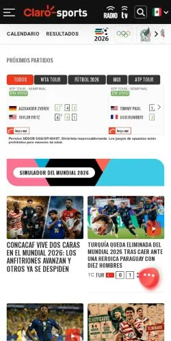 스폰서 기사용 멕시코 매체 Claro Sports 사이트 미리보기