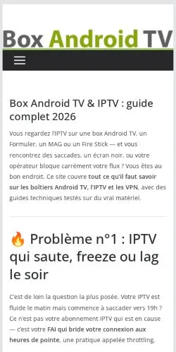 Vista previa del sitio Box Android TV, medio de Francia para artículos patrocinados
