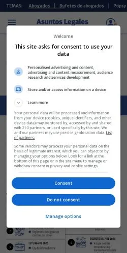 Anteprima del sito Asuntos Legales, media di Colombia per articoli sponsorizzati