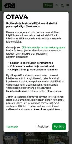 Anteprima del sito Eralehti, media di Finlandia per articoli sponsorizzati