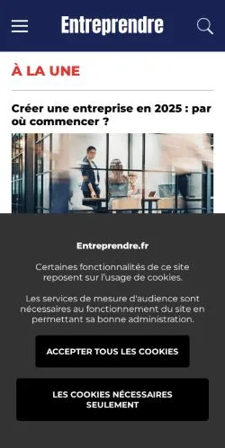 Anteprima del sito Entreprendre, media di Francia per articoli sponsorizzati