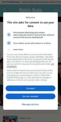 スポンサード記事向けのシンガポールメディア、The Singapore Women's Weeklyのサイトプレビュー