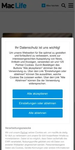 Forhåndsvisning av nettstedet Mac Life, medium fra Tyskland for sponsede artikler