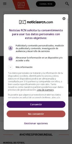 스폰서 기사용 콜롬비아 매체 Noticias RCN 사이트 미리보기