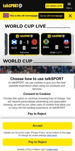 Aperçu du site talkSPORT, média de Royaume-Uni pour articles sponsorisés