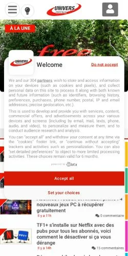 Anteprima del sito Univers Freebox, media di Francia per articoli sponsorizzati