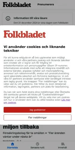 Anteprima del sito Folkbladet, media di Svezia per articoli sponsorizzati