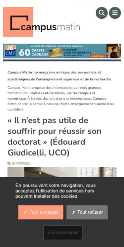 Preview of the Campus Matin website, a media outlet in France for sponsored articles