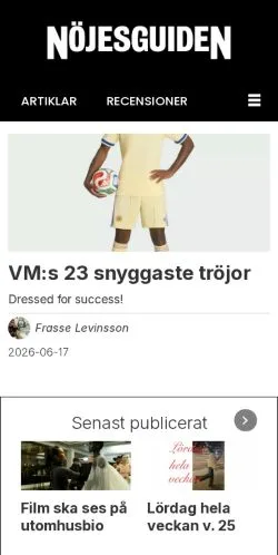 Forhåndsvisning av nettstedet Nöjesguiden, medium fra Sverige for sponsede artikler