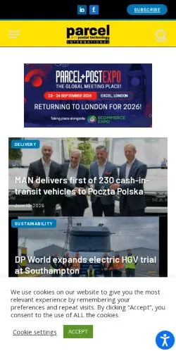 Anteprima del sito Parcel And Postal Technology International, media di Regno Unito per articoli sponsorizzati