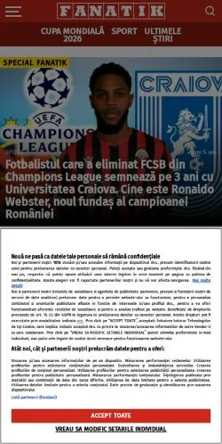 Anteprima del sito Fanatik Sport, media di Romania per articoli sponsorizzati