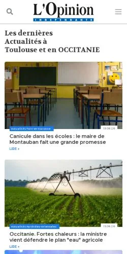 Vista previa del sitio L'Opinion Indépendante, medio de Francia para artículos patrocinados
