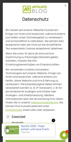 Anteprima del sito Affiliateblog, media di Germania per articoli sponsorizzati