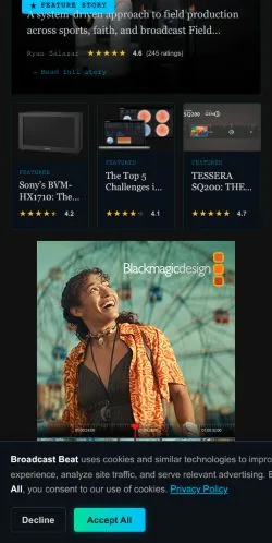 Forhåndsvisning av nettstedet Broadcast Beat, medium fra USA for sponsede artikler