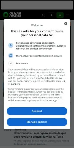Anteprima del sito Olhar Digital, media di Brasile per articoli sponsorizzati