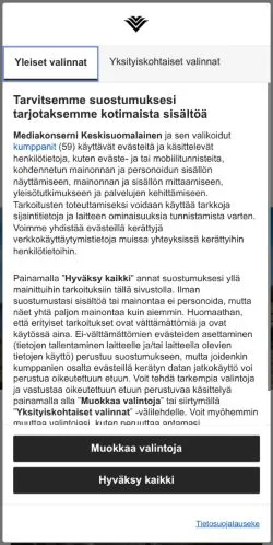 Podgląd witryny Helsingin Uutiset, medium z kraju Finlandia do artykułów sponsorowanych