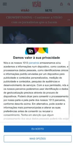 Pré-visualização do site Visão, meio de Portugal para artigos patrocinados