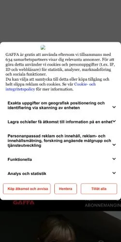 Voorbeeld van de site GAFFA, medium uit Zweden voor gesponsorde artikelen