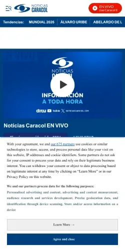 Anteprima del sito Noticias Caracol, media di Colombia per articoli sponsorizzati