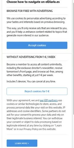 Anteprima del sito El Diario, media di Spagna per articoli sponsorizzati