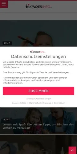 Aperçu du site Kinderinfo, média de Allemagne pour articles sponsorisés