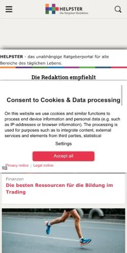 スポンサード記事向けのドイツメディア、Helpsterのサイトプレビュー