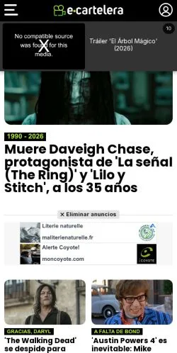 Podgląd witryny Cartelera cines España eCartelera.com, medium z kraju Hiszpania do artykułów sponsorowanych