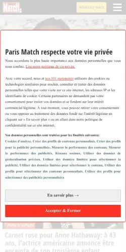 Podgląd witryny Paris Match Belgique, medium z kraju Belgia do artykułów sponsorowanych