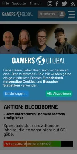Pré-visualização do site GamersGlobal, meio de Alemanha para artigos patrocinados