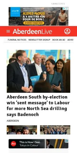 Anteprima del sito Aberdeen Live, media di Regno Unito per articoli sponsorizzati
