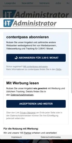 Aperçu du site IT-Administrator, média de Allemagne pour articles sponsorisés