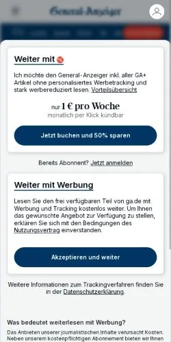 Forhåndsvisning av nettstedet General-Anzeiger Bonn, medium fra Tyskland for sponsede artikler