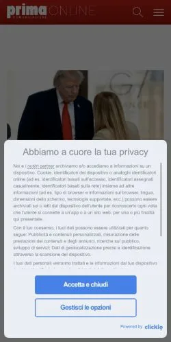 Aperçu du site Primaonline, média de Italie pour articles sponsorisés