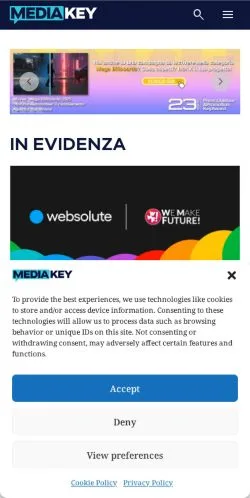 Pré-visualização do site Media Key, meio de Itália para artigos patrocinados