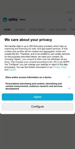 Forhåndsvisning av nettstedet upday, medium fra Tyskland for sponsede artikler