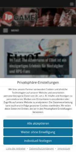 Anteprima del sito Jpgames, media di Germania per articoli sponsorizzati