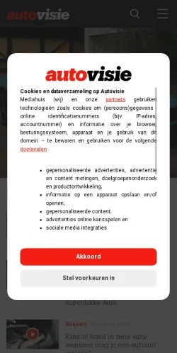 Anteprima del sito Autovisie, media di Paesi Bassi per articoli sponsorizzati