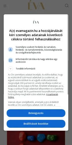 Podgląd witryny ÉVA Magazin, medium z kraju Węgry do artykułów sponsorowanych