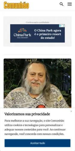 Preview of the Comunhão website, a media outlet in Brazil for sponsored articles